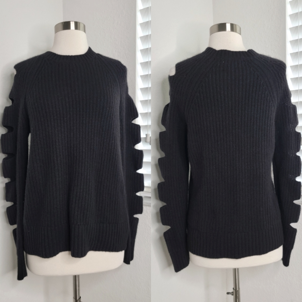 NEIMAN MARCUS Cashmere Cold Shoulder Sweater M.